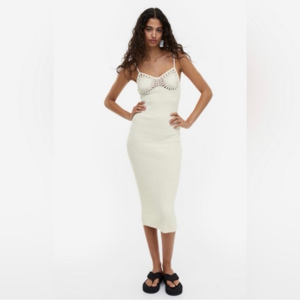 H&M Cream Knit Dress. Size Medium Adjustable